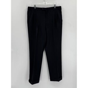 Incotex Venezia 1951 Super 100s Pants Men Size 38 Black Wool Pleated Cuffed
